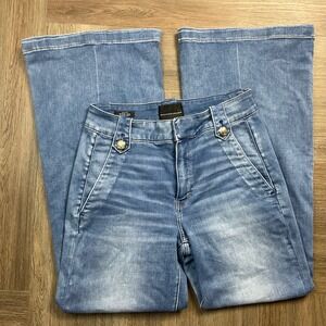 White House Black Market High Rise Wide Leg Jeans Womens 8 Blue Sailor Buttons